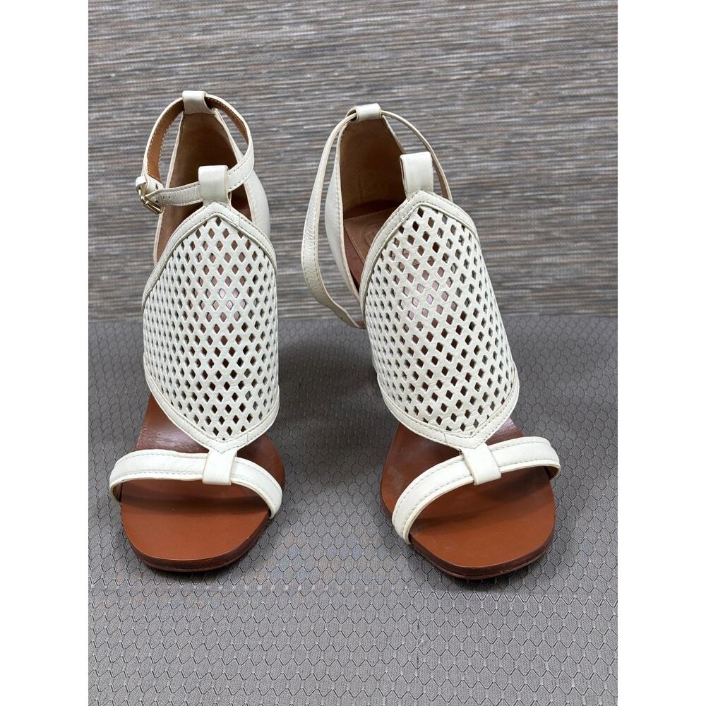 Tory Burch Doris Leather Heels Sandals Womens Size 8M Ivory Style 40024 NEW